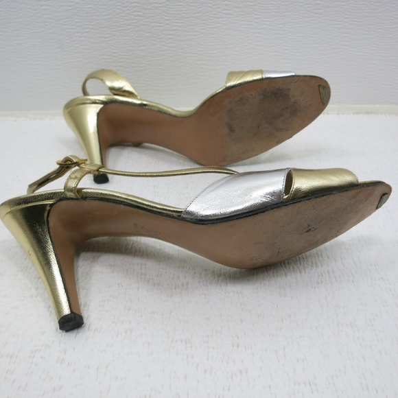 Salvatore Ferragamo Gold Silver Leather Heels 7.5 - Picture 3 of 6